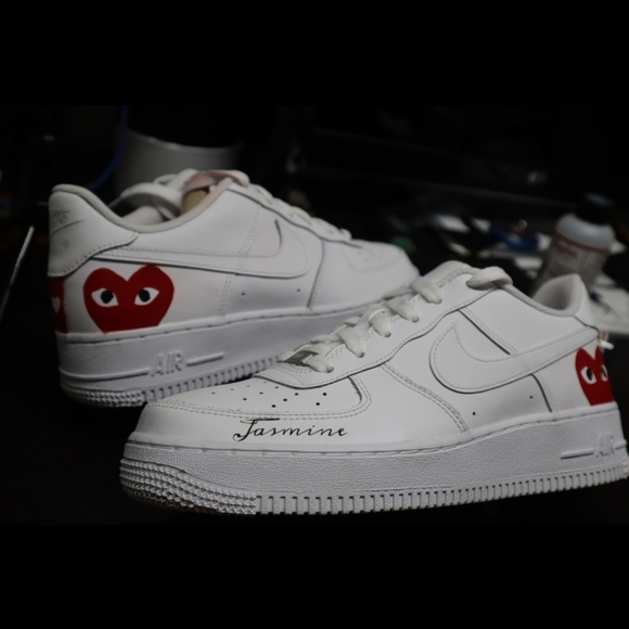white shoes with heart and eyes